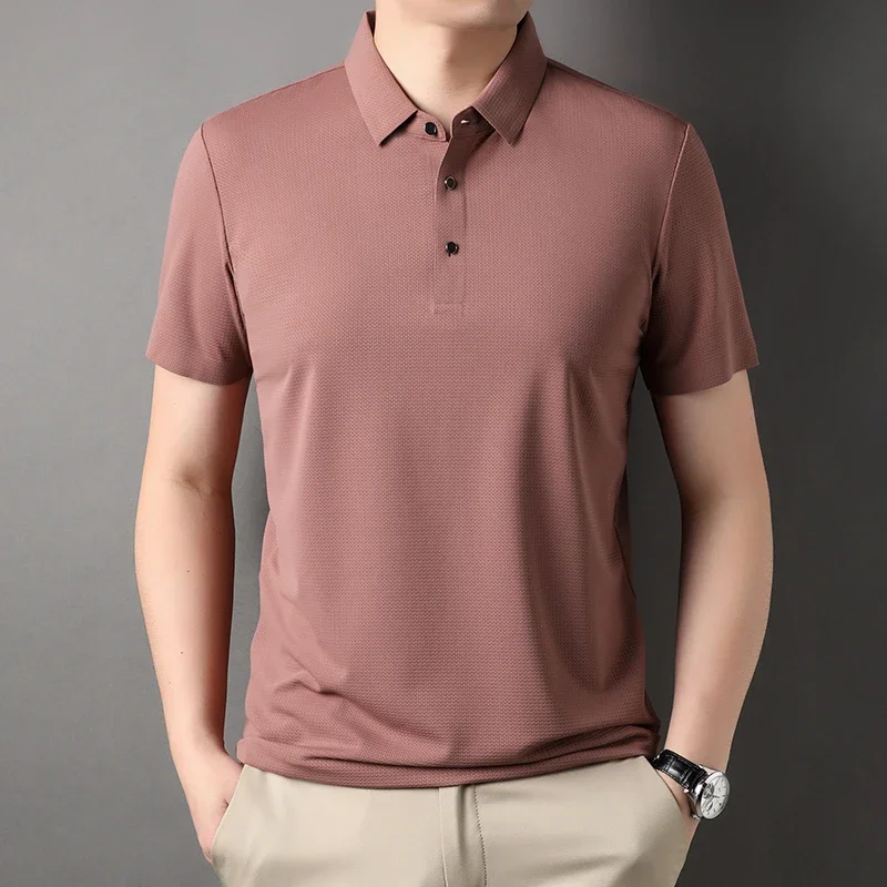 Classic Men Polo-Shirt Summer Fashion Waffle Slim Comfortable Simple Soft Skin-Friendly Traceless Solid T-Shirts S6014