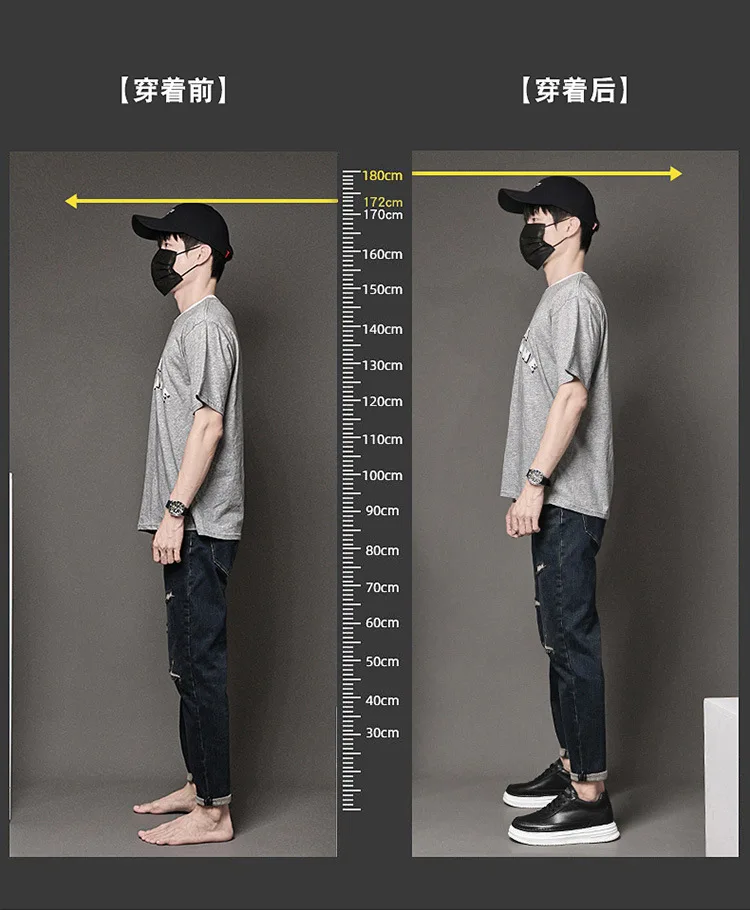 الرجال غير مرئية الارتفاع زيادة أحذية المصعد الأبيض وحيد الدانتيل متابعة الجلود رياضي ووكر 8 سنتيمتر 6 سنتيمتر الأبيض أحذية كعب مخفي