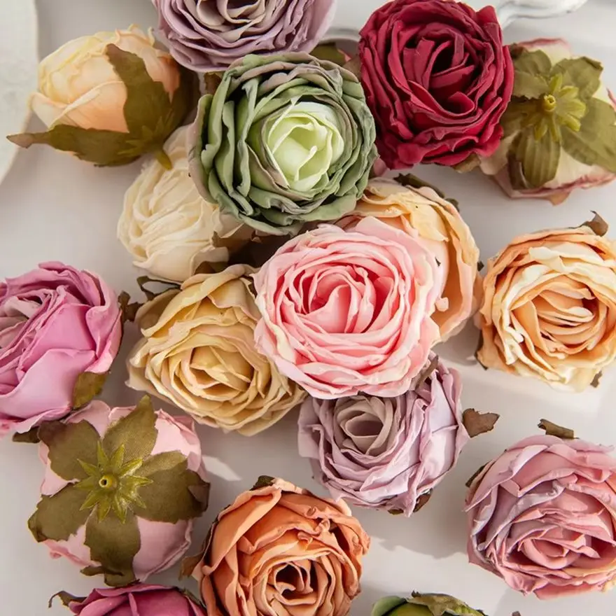 10/20 piezas flores artificiales borde quemado rosas boda ramos de novia decoración hogar jardín al aire libre Festival fiesta corona regalos Diy