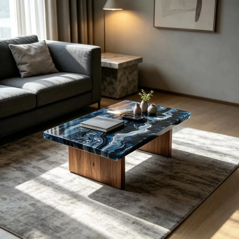 Modern rectangular coffee table with river design living room furniture set