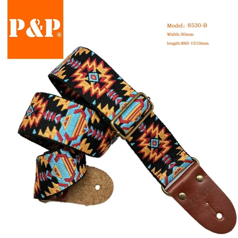 Guitar Strap New PP Top Layer Cowhide Leather Head Thickened Woven Ethnic Wind Guitar Bass Universal