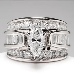 Huitan Luxury Marquise Cut Ring Female Gorgeous Anniversary Party Jewelry Noble Lady Fashion Engagement Ceremony Accessories
