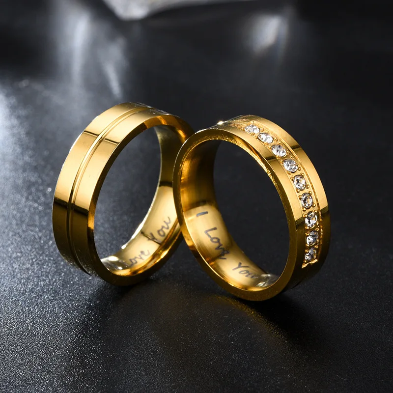 Fashion Women Men Titanium Steel Ring Classic Letter I Love You Rings Gold Color Jewelry for Couple Weeding Gift Accessories