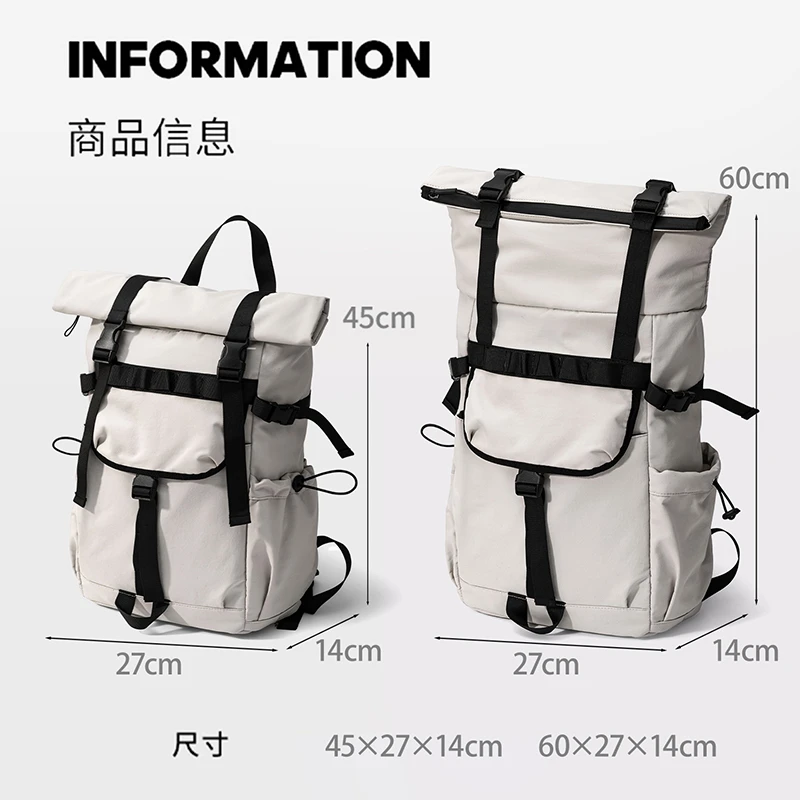 New Men's Roll Mouth Expandable Travel Backpack Laptop Backpack Outdoor Waterproof Camping Hiking Backpack Schoolbag