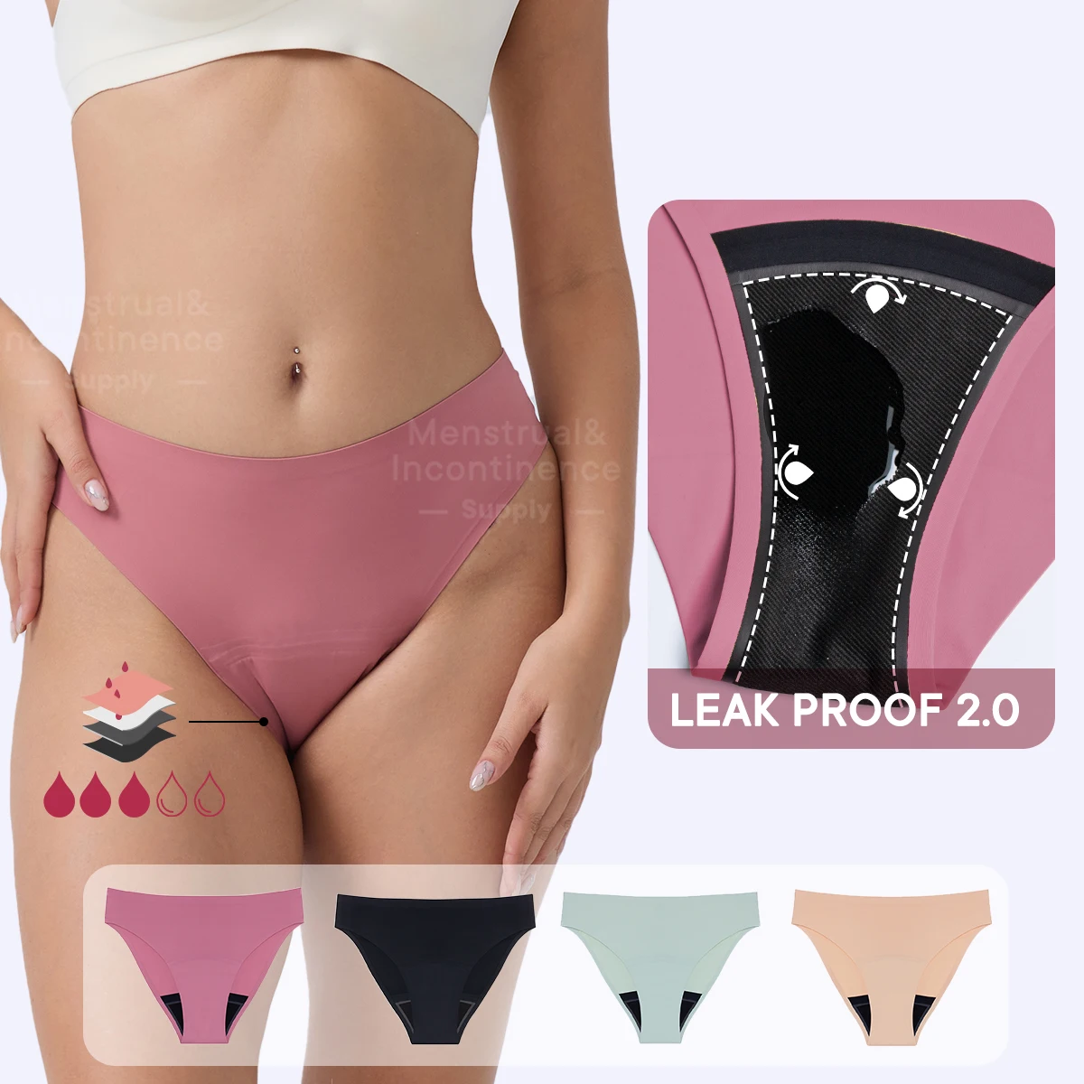 Bragas menstruales sin costuras para mujer, protección a prueba de fugas de 4 capas, bragas menstruales, absorción pesada, transpirables y reutilizables
