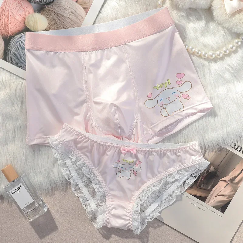 

New Hello Kitty My Melody Cinnamoroll Pochacco 2pcs Couple Underwear Summer Thin Sexy Sweet Girls Briefs Boys Boxer Panties Set