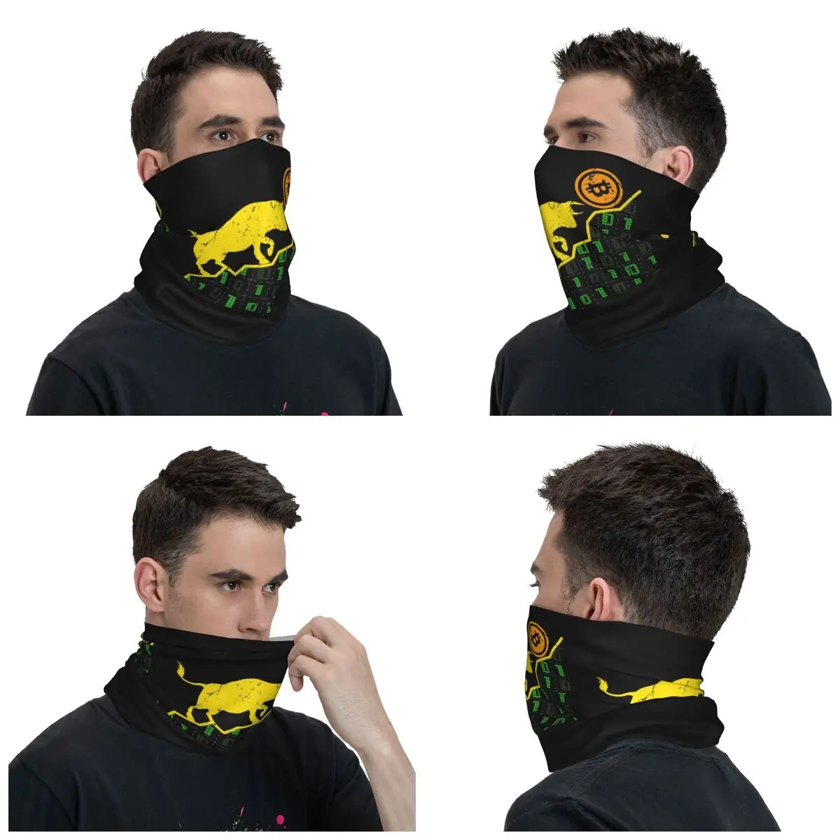 Custom Bitcoin Bull Bandana Neck Gaiter Windproof Face Scarf Cover Cryptocurrency BTC Blockchain Geek Headband Tube Balaclava