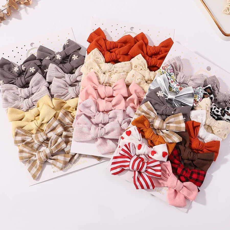 16 Pcs/Set Solid Color Bowknot Hairclips Girls Cute Print Hair Safe Clips Kids Boutique headwear handmade girl hair accessoires