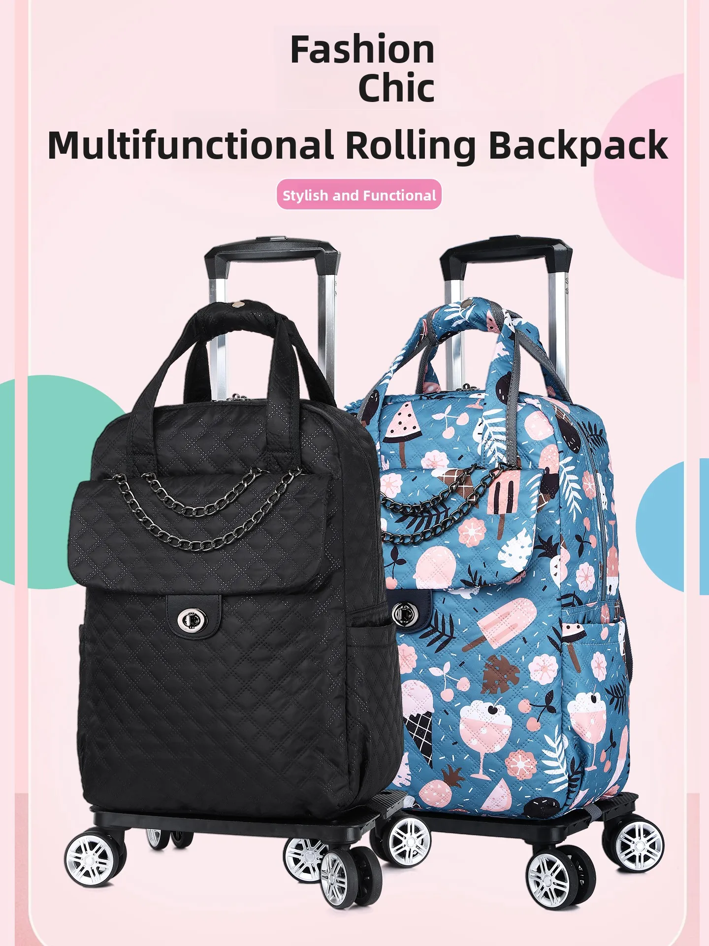 大容量トラベルバッグ、ハンドヘルド荷物、ファッショナブルなバックパックスタイル、プルロッド付き、折りたたみ式、ポリエステル素材、若者向け旅行用