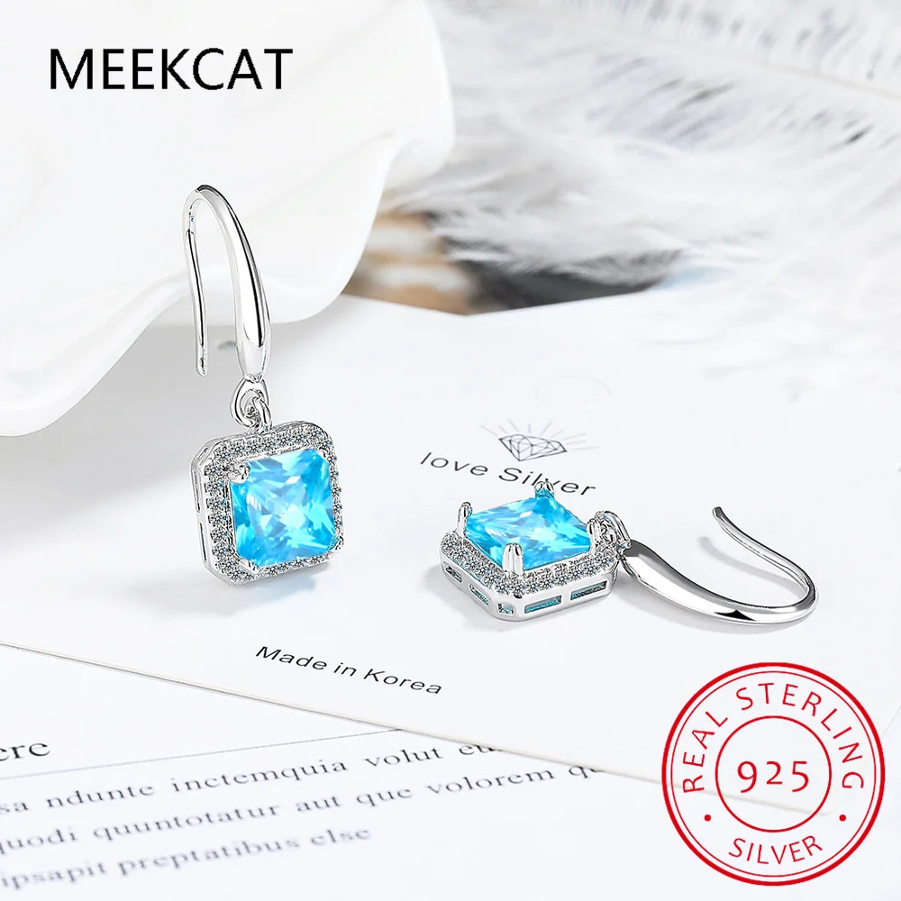 Princess Cut Simulated Nano Emerald 925 Sterling Silver Square Drop Earrings for Women Fashion Statement Green Gemstone Jewelry