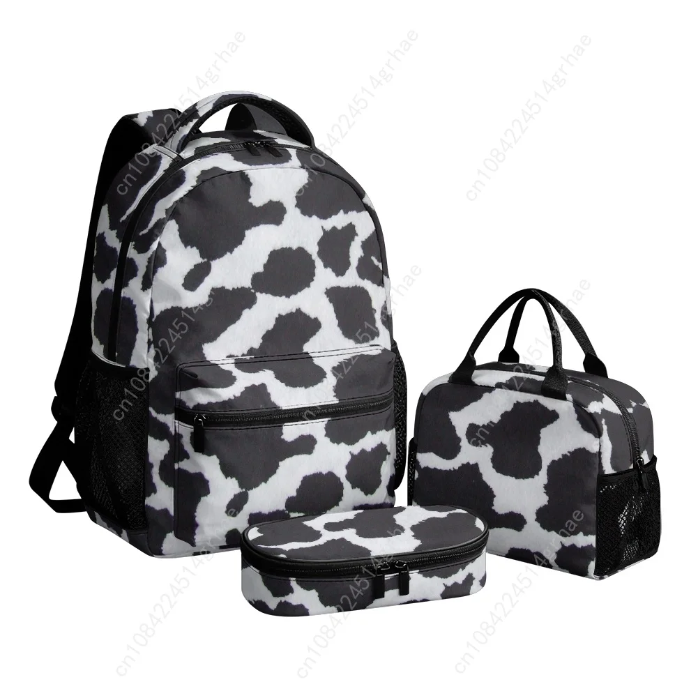 Cow Printed Custom Leisure All-Over Print 3-Piece Backpack Set (Includes Backpack, Lunch Bag, and Pencil Case)