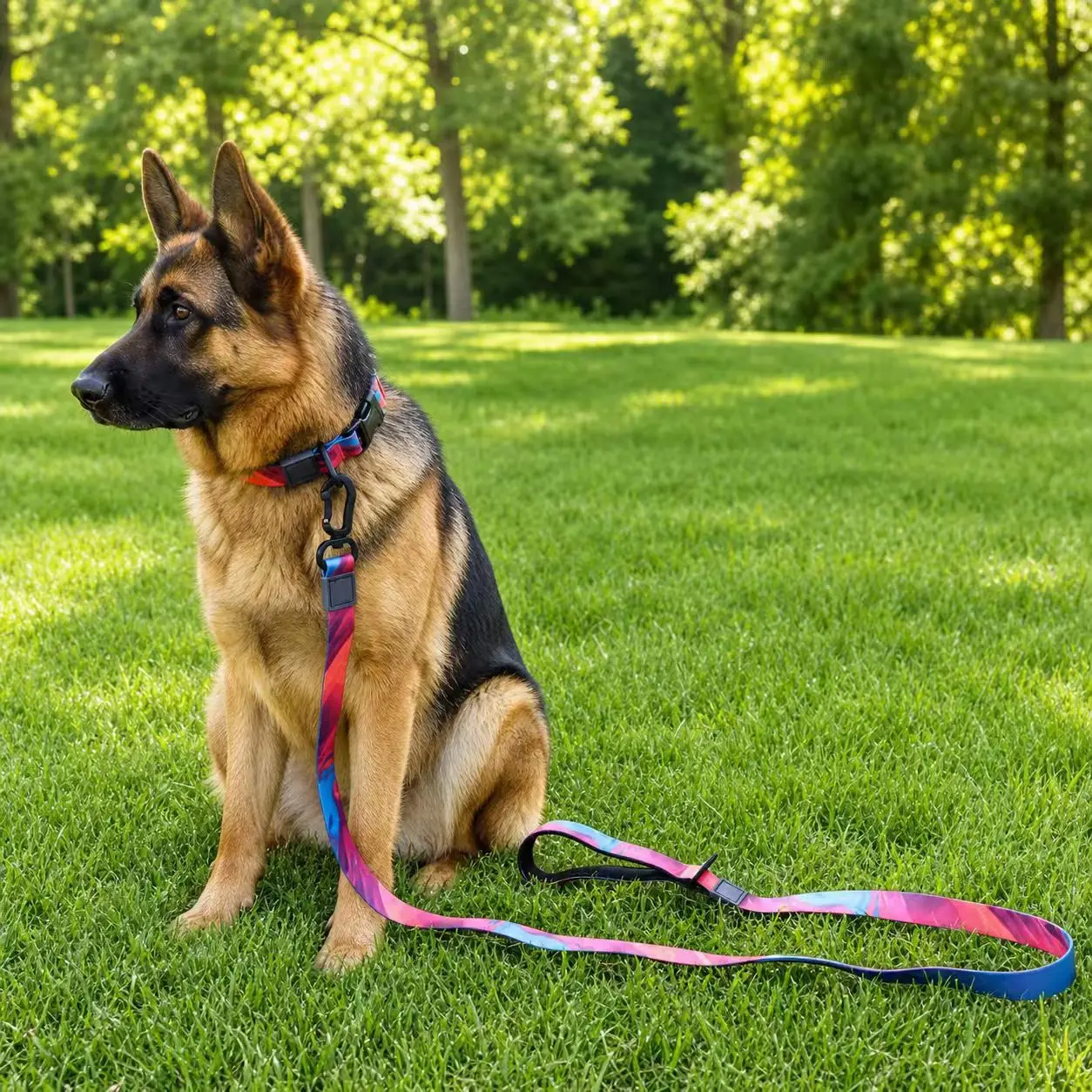 Waterproof PVC Dog Leash Custom Logo Gradient Print Soft Handle Alloy Hook Odorproof Easy Clean Lead for S/M/L Dogs