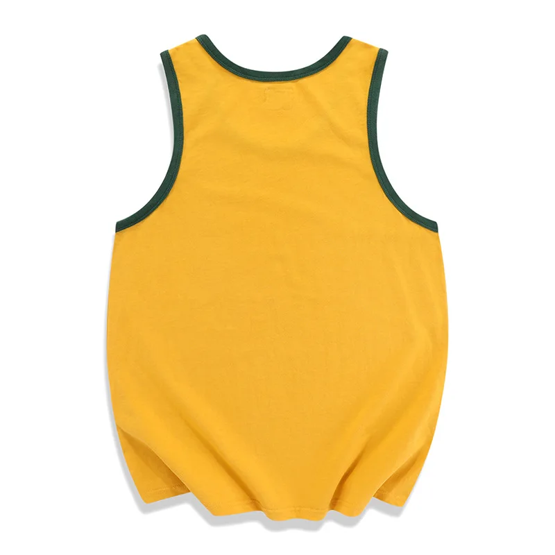 230G/M² Cotton Good Quality Vintage Men's Vest Chinese Letter Print Sleeveless O-neck Patchwork Loose Casual Chic Sport Tank Top