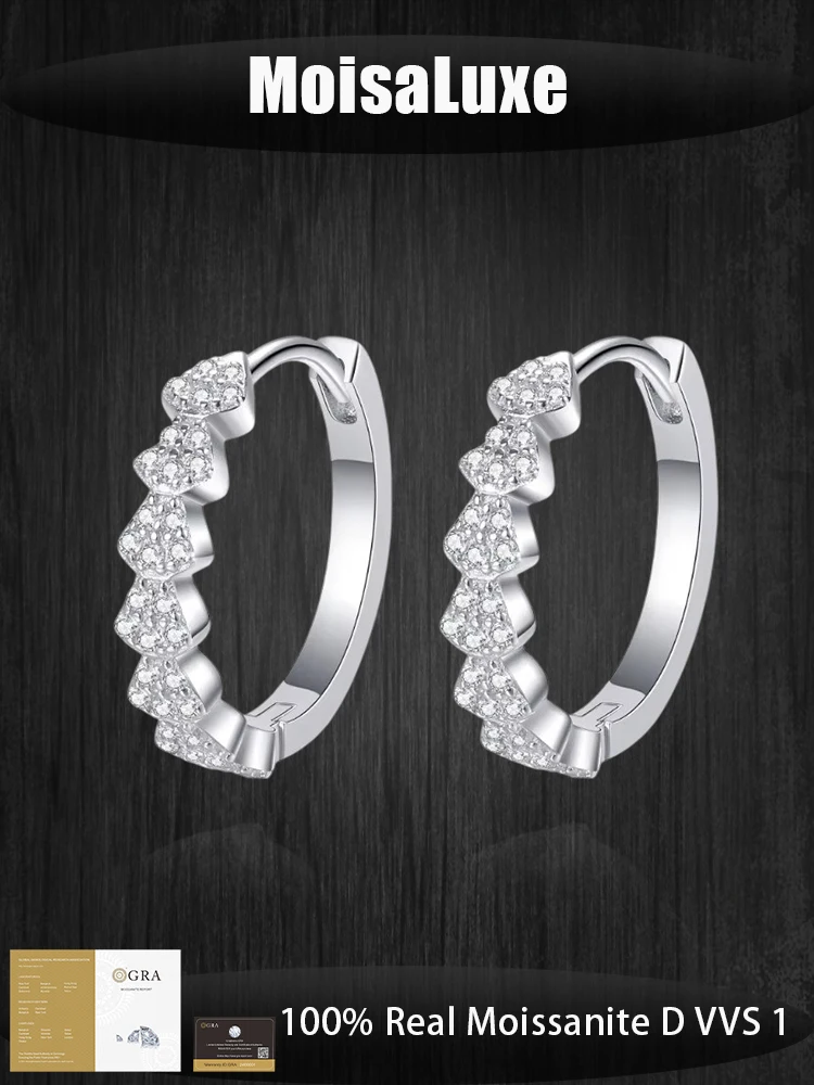 

MoisaLuxe Official Store GRA Moissanite 925 sterling silver earrings Women's Simple Diamond-set Ear Buckle Valentine's Day gift