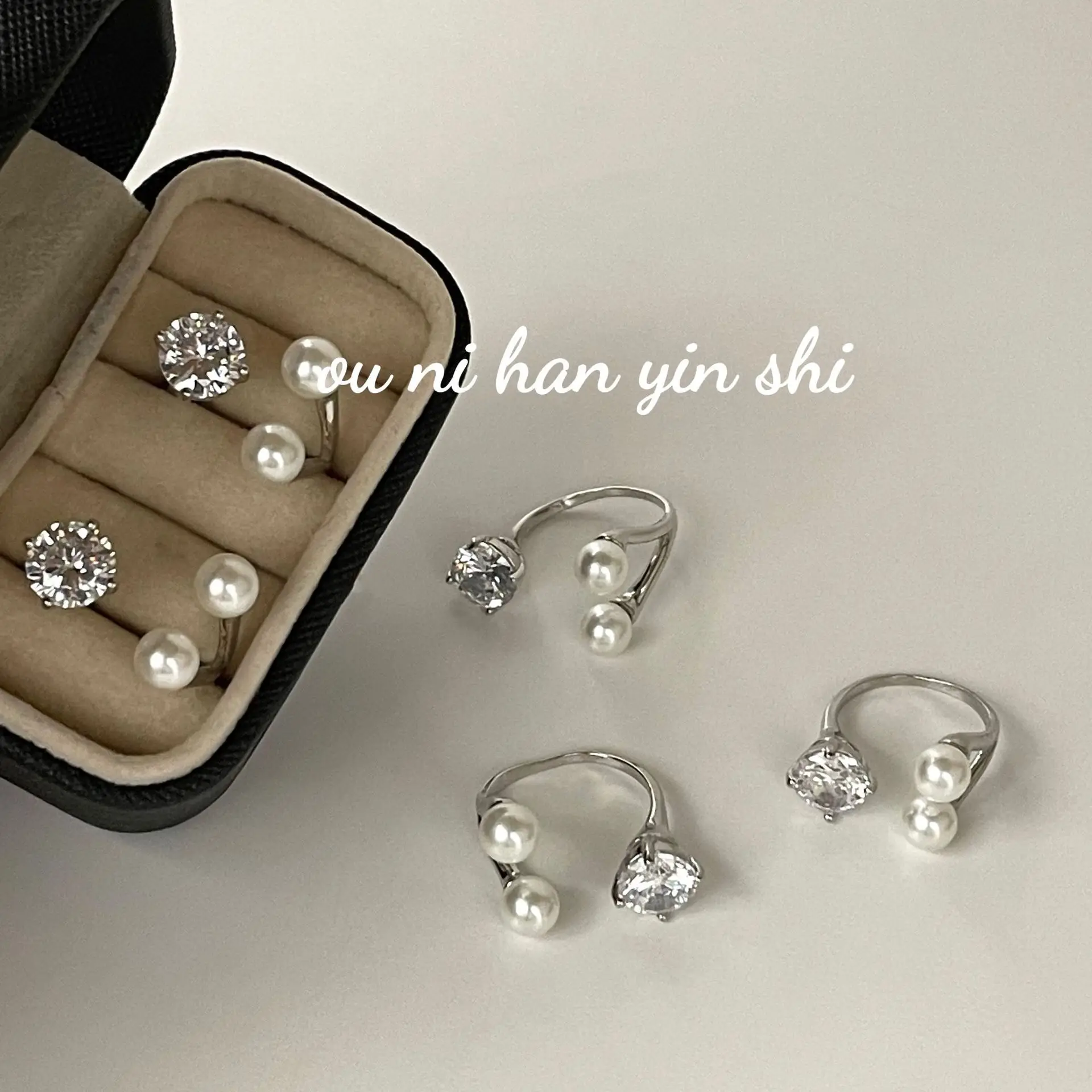 CHOZON S925 الصلبة الفضة اللؤلؤ الزركون خاتم الكورية الحد الأدنى بالجملة التراص المجوهرات للنساء