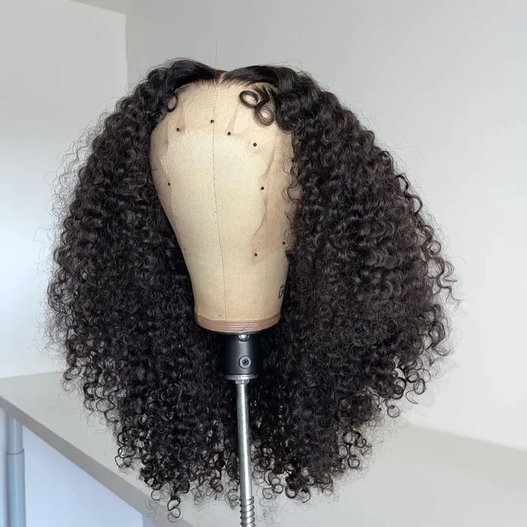 180Density Afo Kinky Curly High Ponytail Glueless Synthetic Transparent Lace Front Wigs for Women Soft Top Quality Curly Wigs