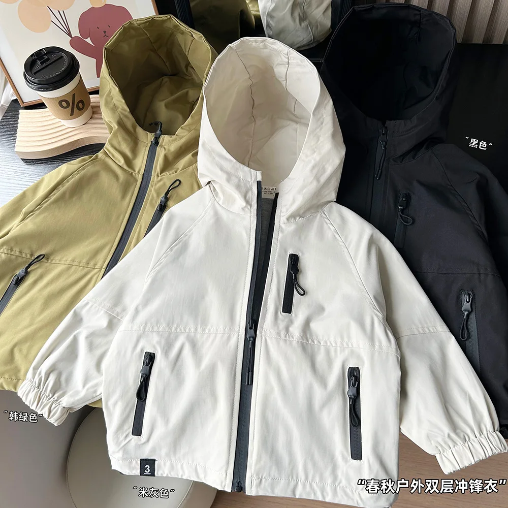 2025 Spring Autumn Girls Boys Cool Windbreak Coat Kids Children Hooded Jacket Outerwear