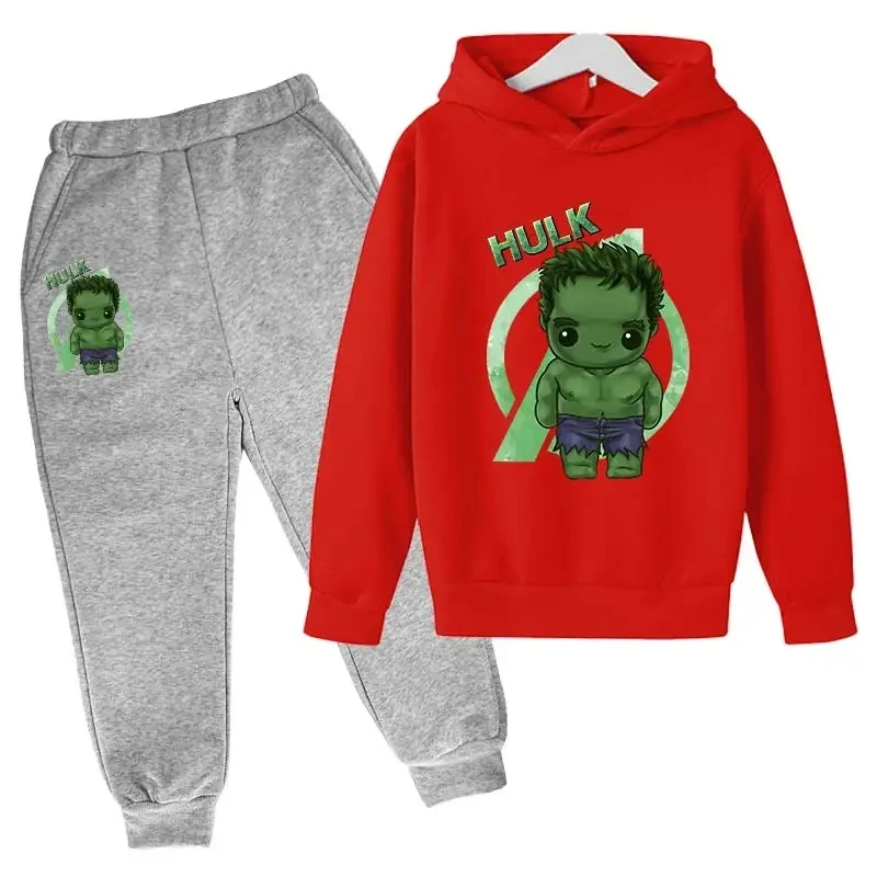 Felpa con cappuccio stampata creativa Hulk per bambini autunno e inverno set abbigliamento sportivo per bambini pantaloni in cotone per bambini 2