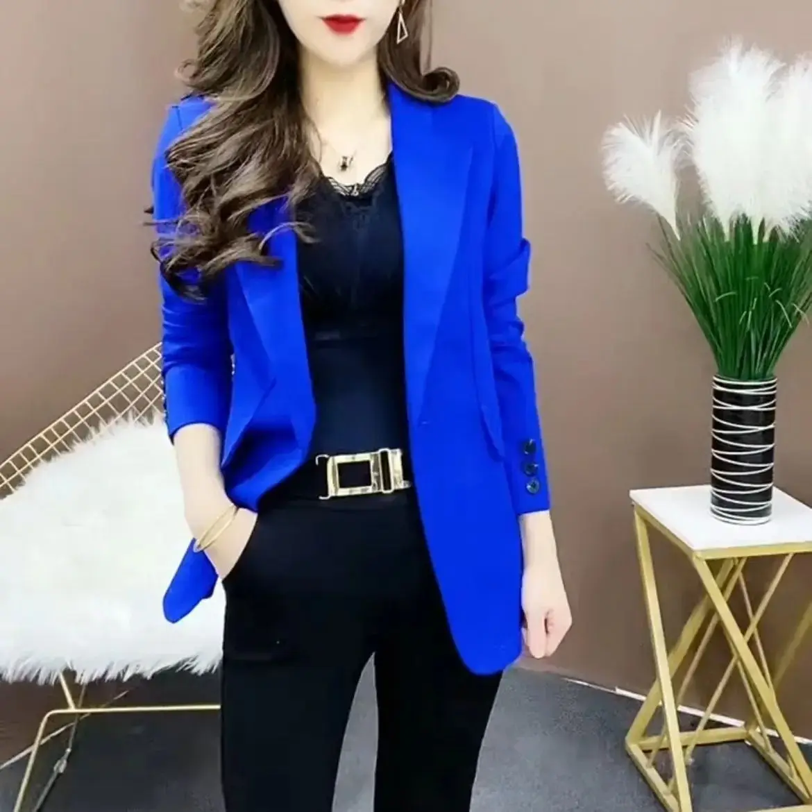 Blue Women\'s Blazer Tailoring Spring Jacket for Women Elegant Stylish Casual Fall Outfits Blazers Coat Luxury Clothing 2024 New