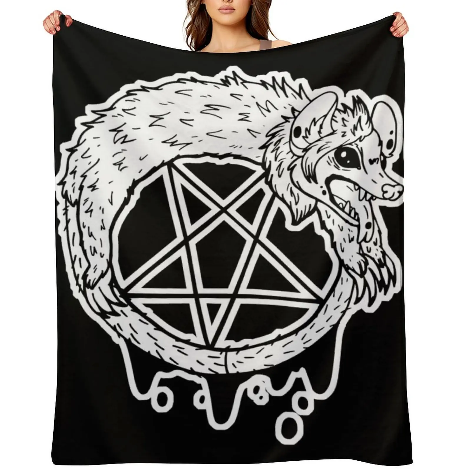 

Pentagram Satanic Furry Gothic Possum Throw Blanket Sofa Throw Hair Warm Designers Blankets