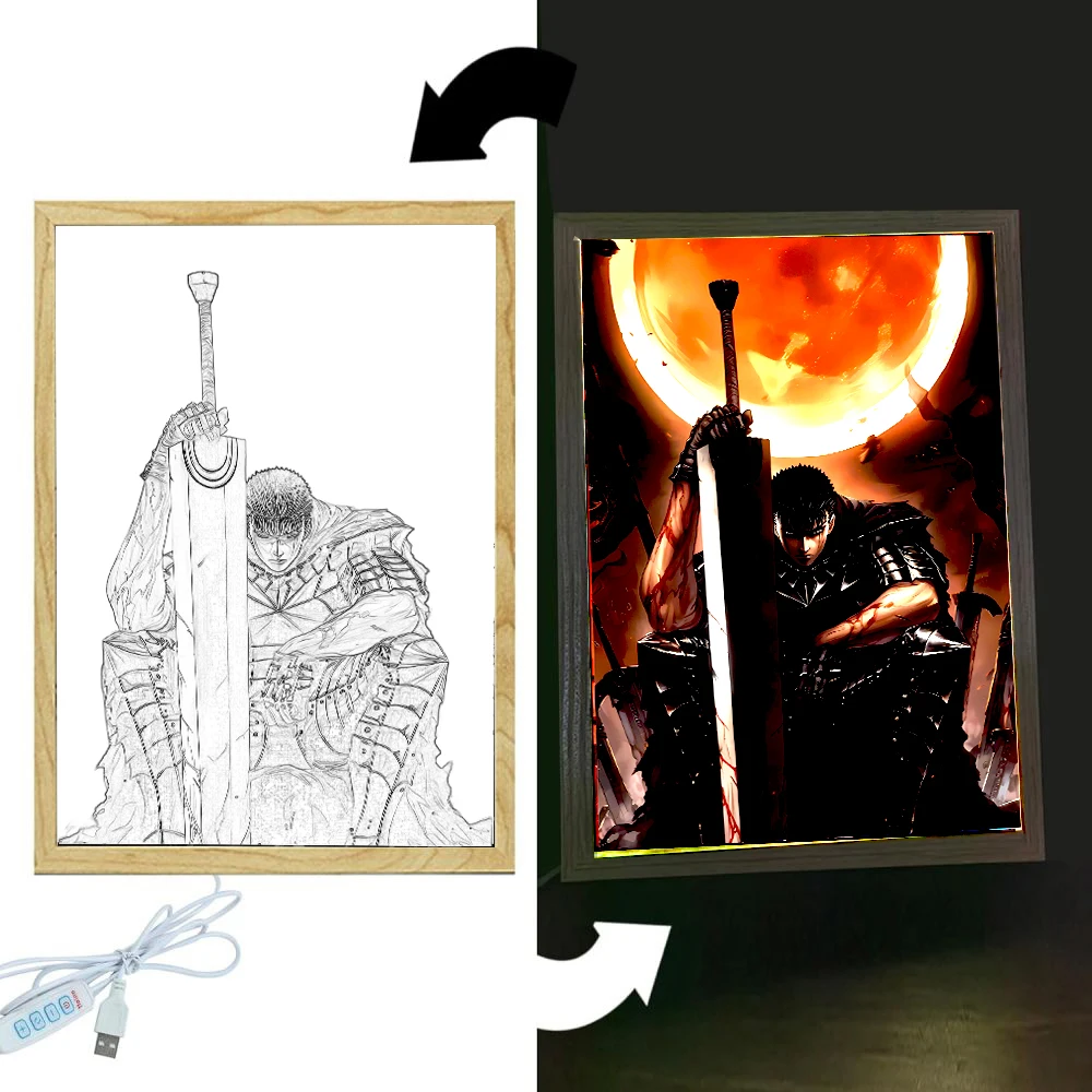 Anime Figure Light Painting Photo Frame Berserk Behelit Griffith Action Figures Led Lamps Room Decor  Chirstmas Gifts moon Lamp