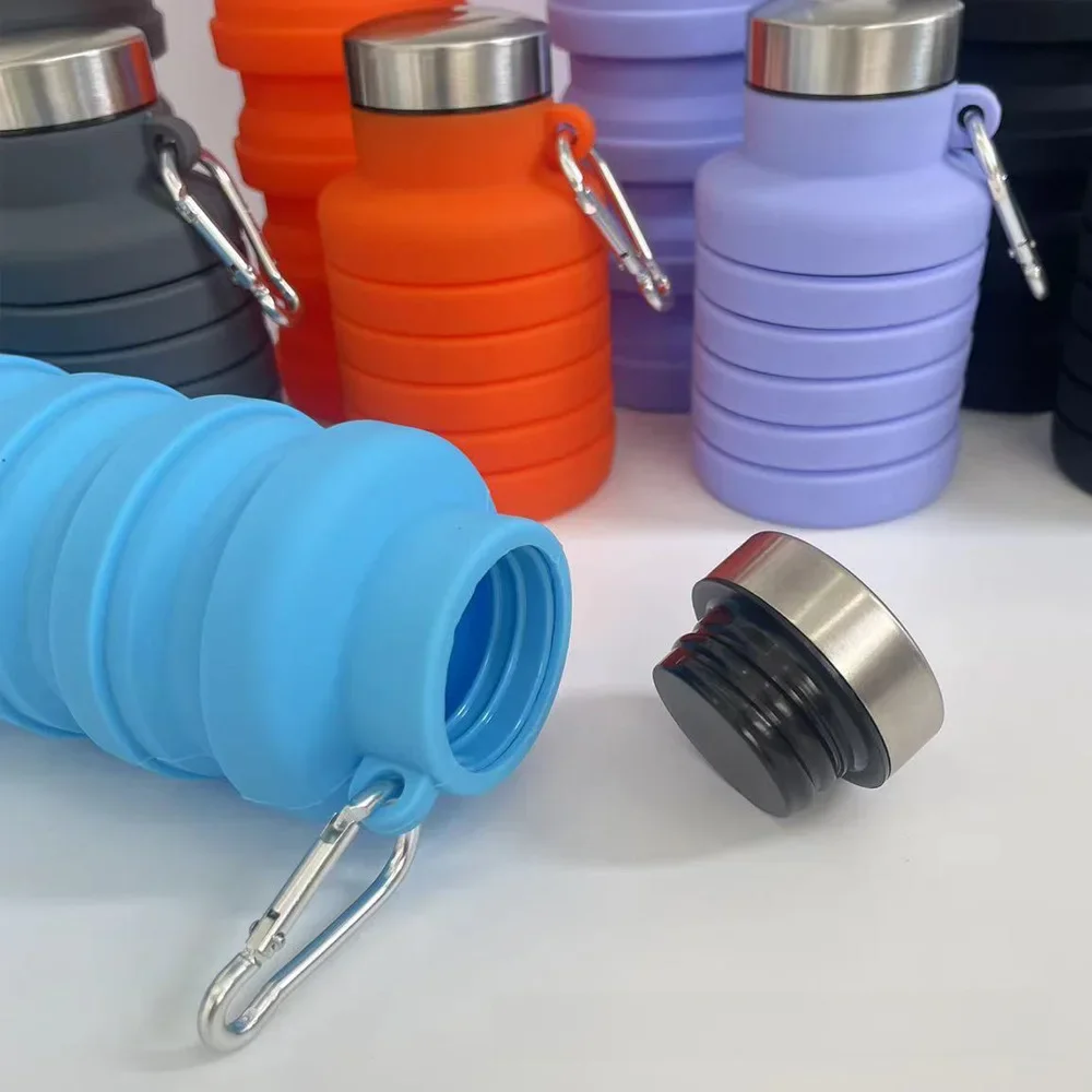 Bouilloire rétractable en silicone avec mousqueton, tasse à eau pliable, sports de plein air, voyage portable