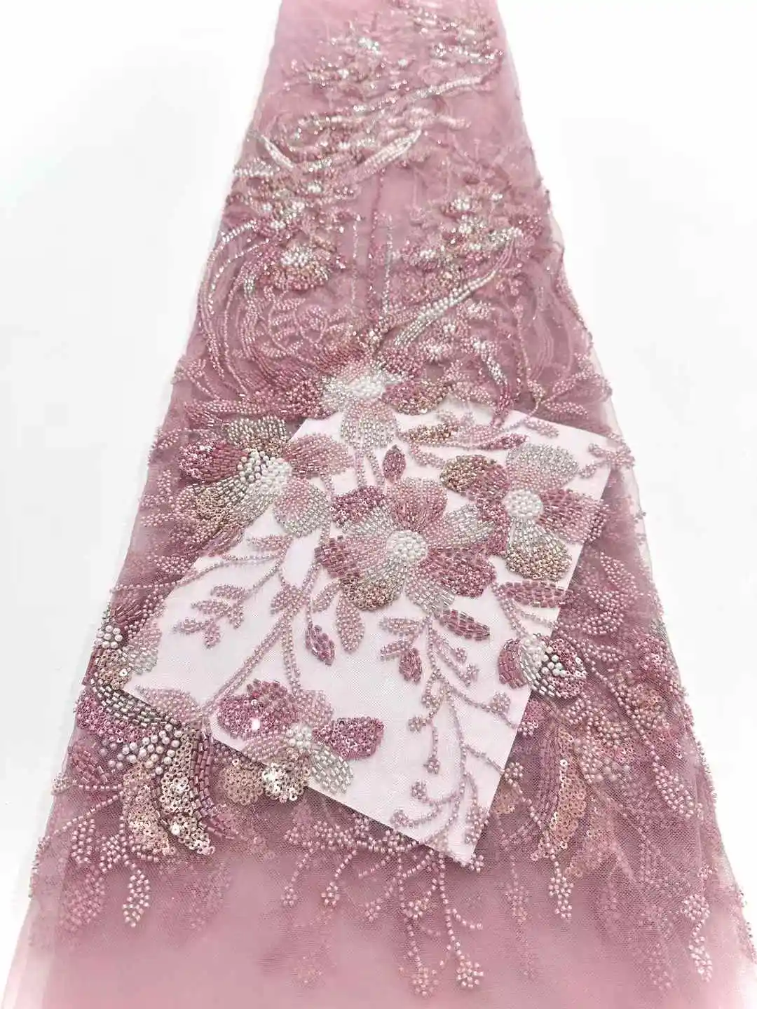 

African French Beads Lace Fabric 2025 High Quality Sequins Embroidery Pink Mesh Lace Fabric For Nigerian Women Wedding Dresses