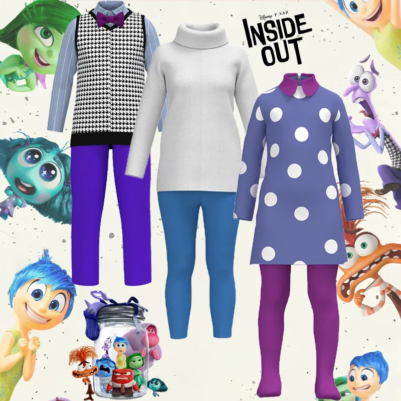 Anime Inside Out Fear Ayo Edebiri Sadness Cosplay Costume Halloween Kids Adult Uniform Suit Carnival Party Clothes for Women Men