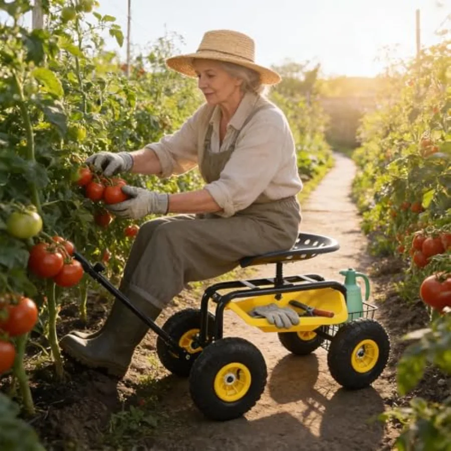 Rolling Garden Cart, 440 lb, 360° Swivel Adjustable Seat