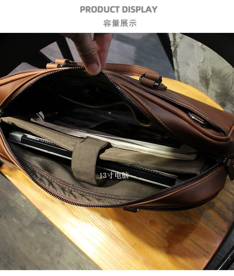 2024 New Men\'s Vintage Briefcase 13-14 in Laptop Bag Business Documents  Shoulder Work Handbag  Messenger Bag