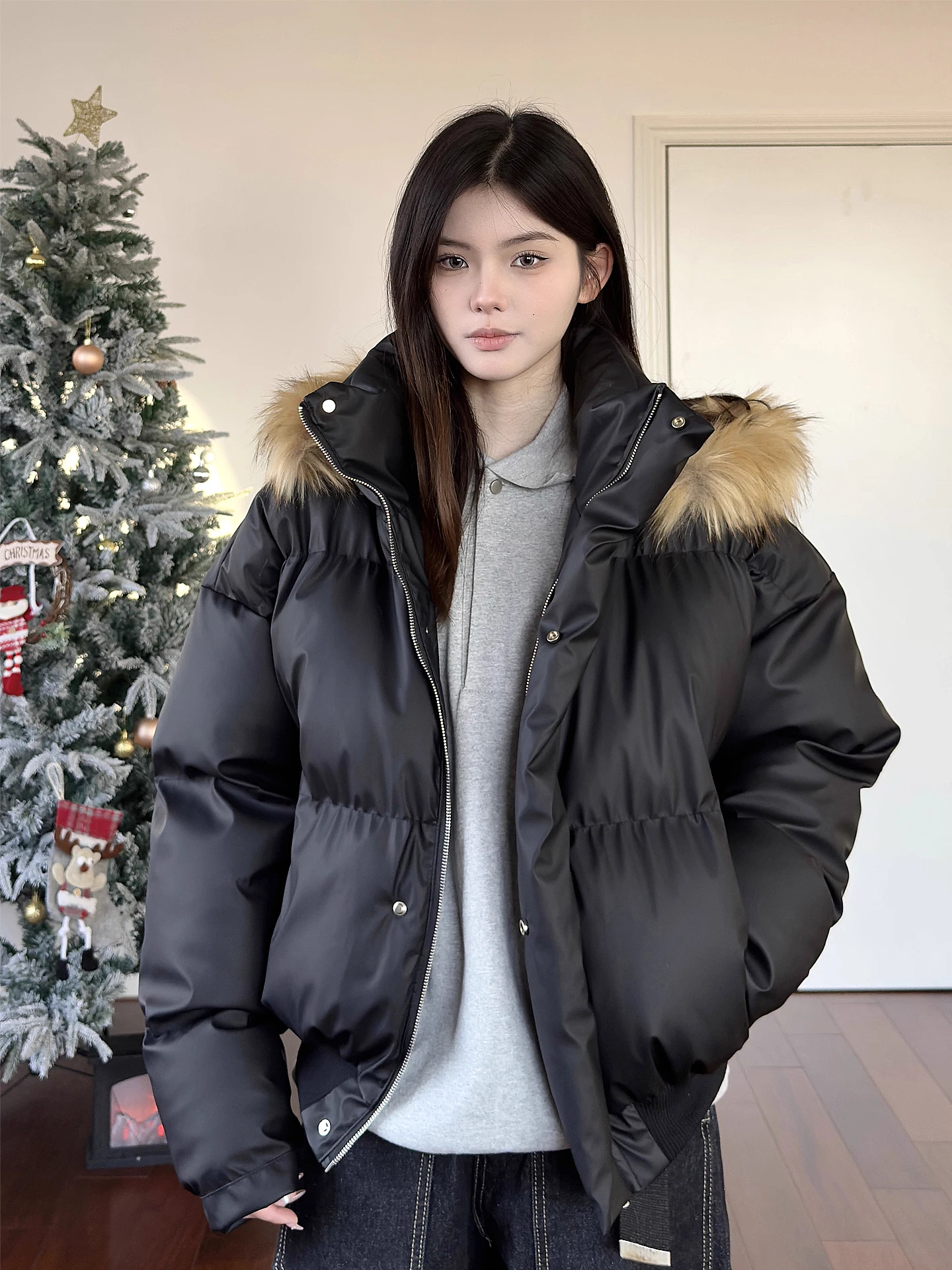 

Bla American Sle PU Leather ort Puffer Jaet Men's Winter Coat Warm Bread Sle Hooded Coat with Fur Collar