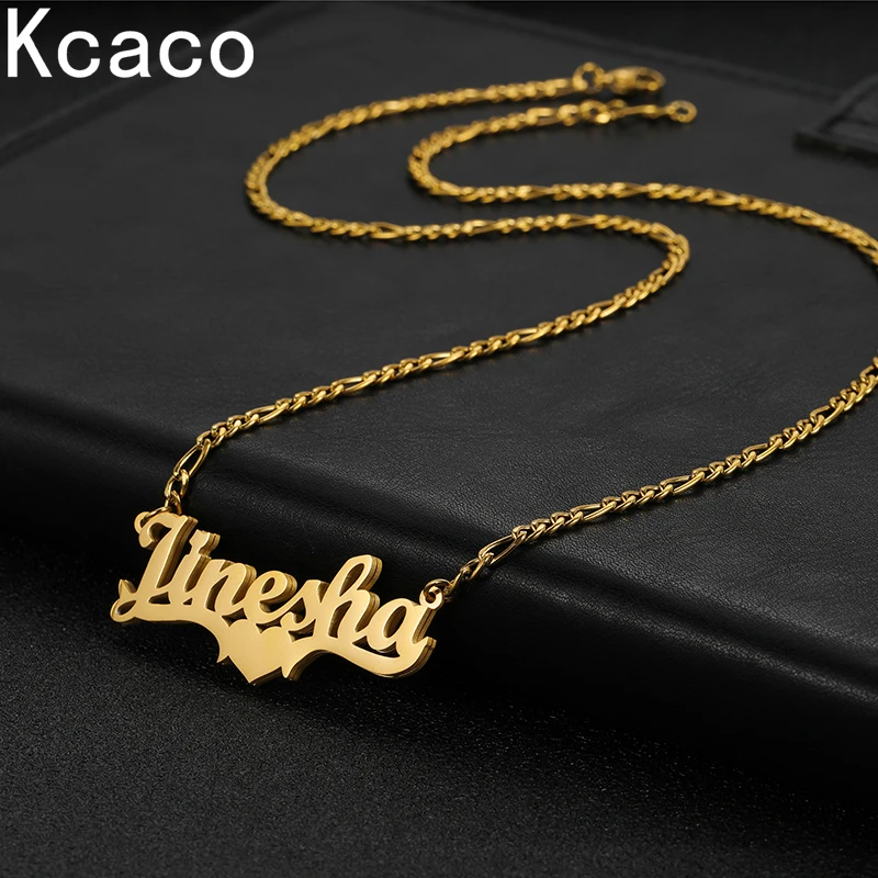 Kcaco Customized Name Hip Hop Letter Necklace Double Thick Plated Figaro Chain Piercing Carving Pendants for Women Gift