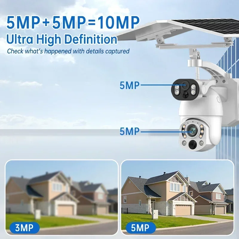 Rscamtom 5K 99X Zoom 4g Dual Lens Auto Tracking Solar Security Camera Ubox Motion Detection Solar Camera 4g Sim Card