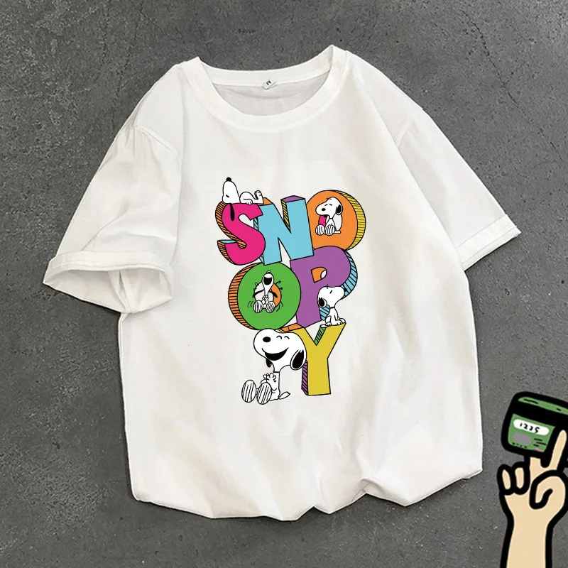 Snoopys Adult T Shirt White Anime Figures Merch Women Man Basics Clothes Short Sleeve Summer Fashion Female Top Streetwear Gift