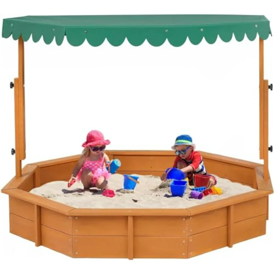 

Octagonal Wooden Sandbox with Canopy and Adjustable Lid for Backyard Garden Playhouse Ideal for Toddlers Aged 3-9 Years Natural