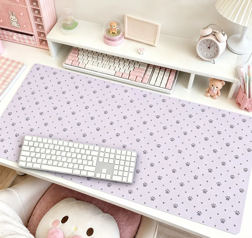 Full Screen Polka Dots Pink Paw Colorful Y2K Leather Desk Pad Protector Mouse Pad Office Desk Mat PU Desk Blotter keyboard Pads