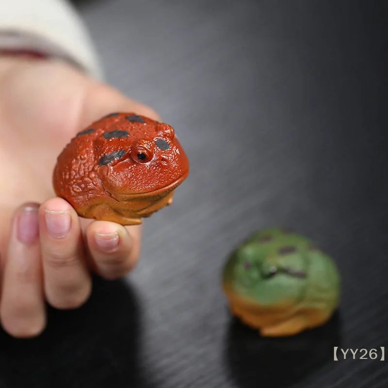 【YY26】Traditional Purple Clay Horned Frog Tea Pet Lucky Ornament Feng Shui Decor Wealth Symbol Tea Table Decoration