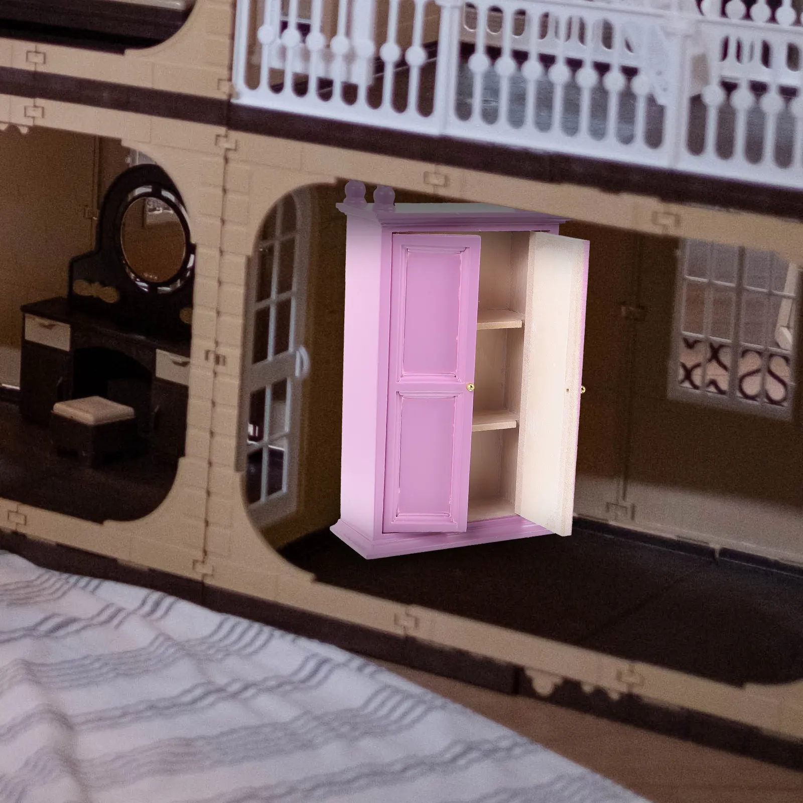

Mini Wooden Wardrobe 1:12 Scale Dollhouse Decoration Bedroom Dressing Room Accessories Realistic Furniture Collection