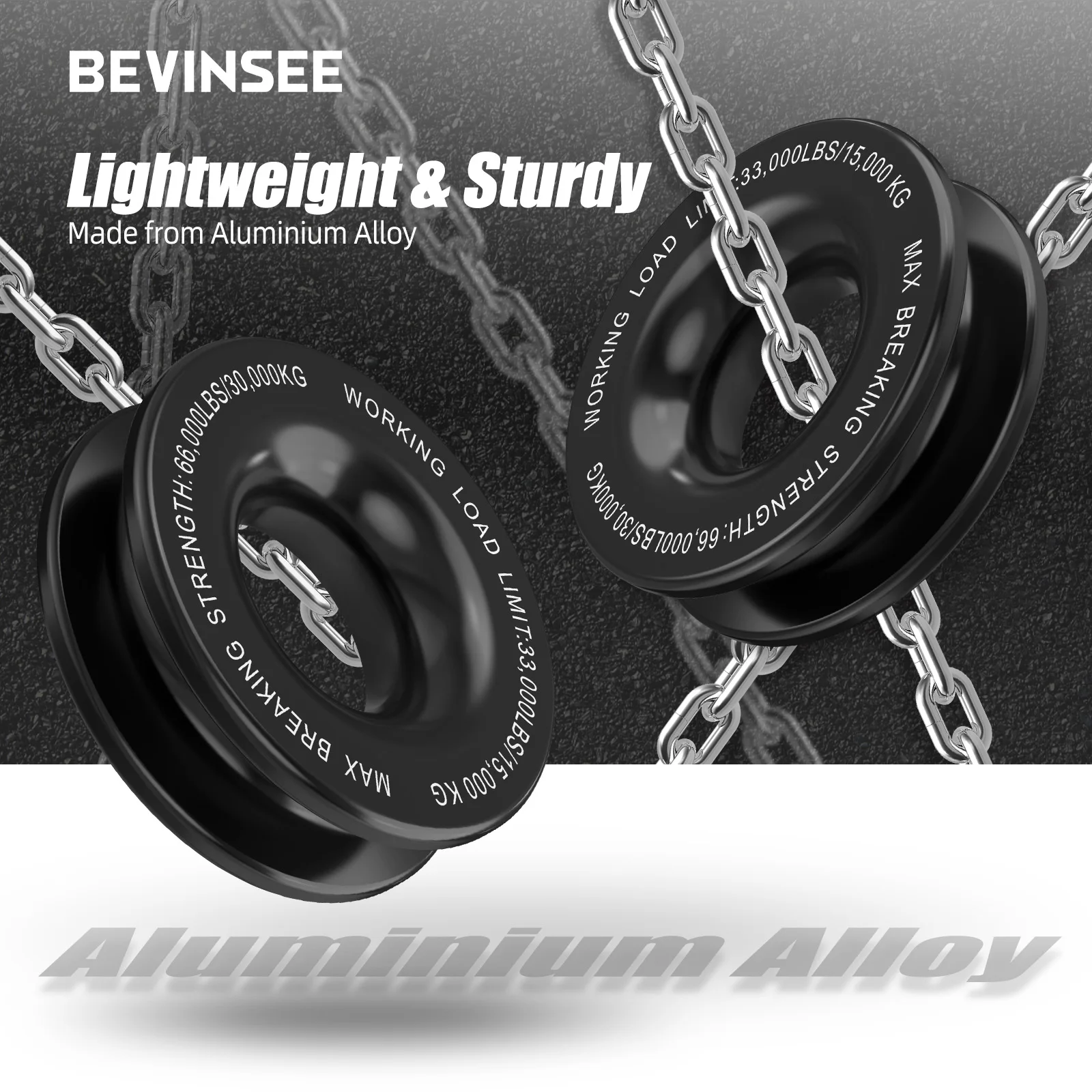 BEVINSEE Recovery Pulley Ring 30000 kg for Soft Shackle With 1/2\