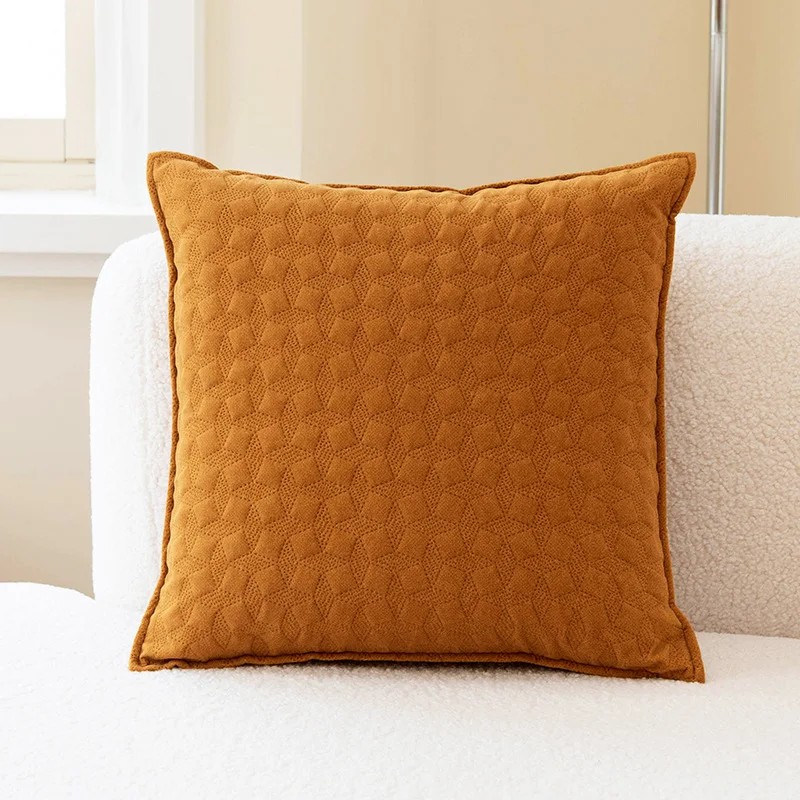 1PC Quilted Pillow Cover Matte Solid Color Square Design Grid Velvet Cushion Cover Sofa Nordic Minimalist Sofa Backrest Covers