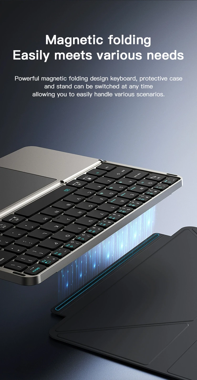 لوحة مفاتيح BTSlim قابلة للطي بلوتوث 5.0 مع لوحة لمس وحامل هاتف للهواتف والأجهزة اللوحية والكمبيوتر الشخصي iOS وأندرويد ونظام التشغيل Windows Mac
