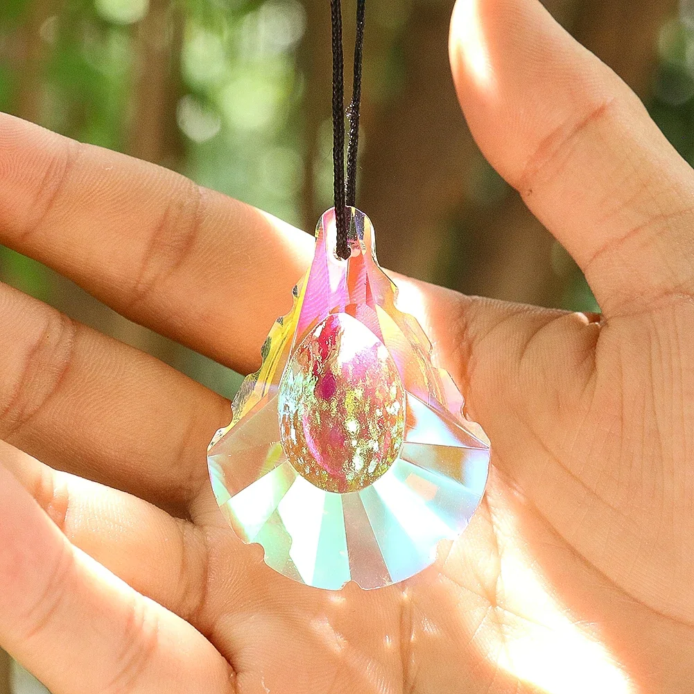 2PCS 50MM Colorful Scallop Crystal Pendant Glass Art Prism Faceted DIY Home Chandelier Accessories Wedding Decoration Parts