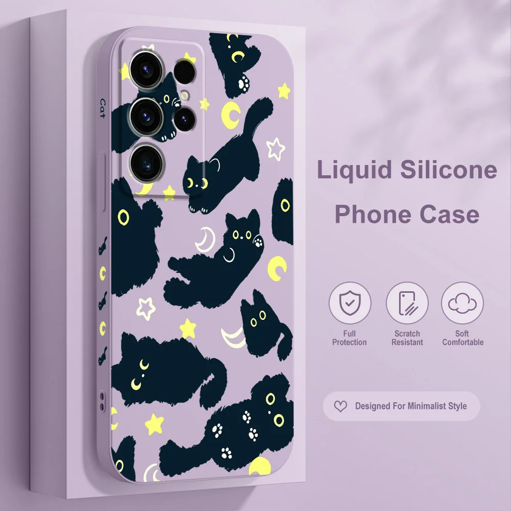 Night Kitten Phone Case For Samsung Galaxy S26 S25 Edge S24 S23 S22 S21 S20 S10 FE Plus Ultra Silicone Soft Cover