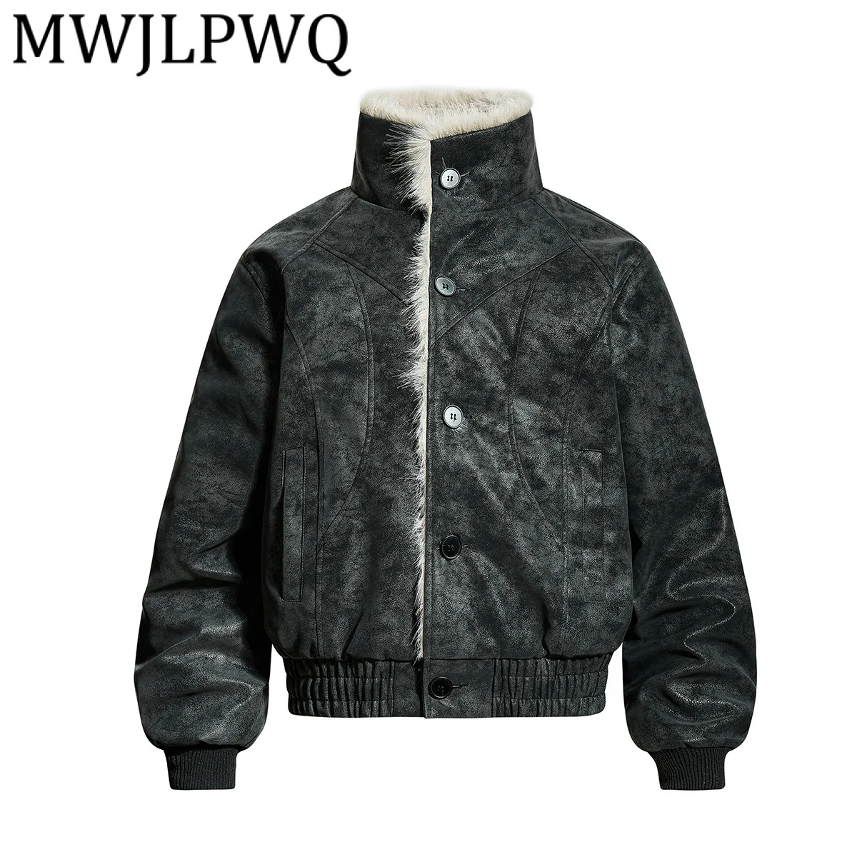 

MWJLPWQ Trendy 2025 New Winter Fleece Male Fur Jacket American High Street Velvet Warm Cotton Coat Handsome Long Sleeve 21903
