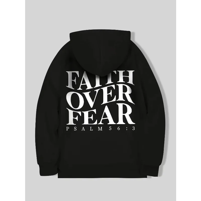 

2025 New Women's Faith Over Fear 3D Printed Christ Jesus Bible Text Fashion Loose Comfortable Casual Leisure Hoodie