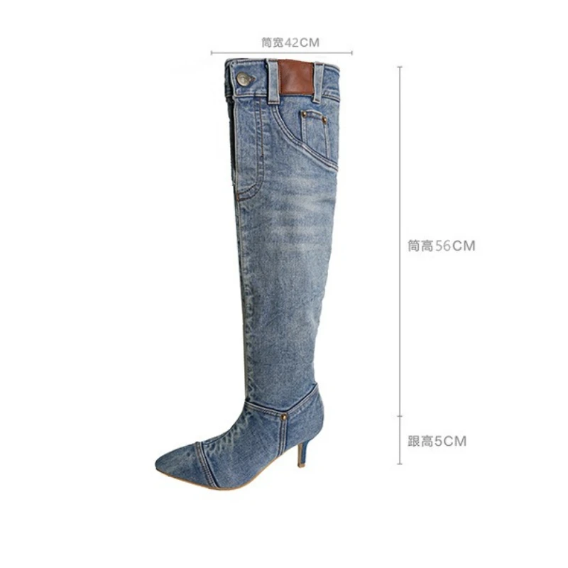 Botas Knee High Women Boots Autumn Winter Denim High Heels Ladies Shoes Sexy Buckle Strap Platform Long Boot Thigh High Boot
