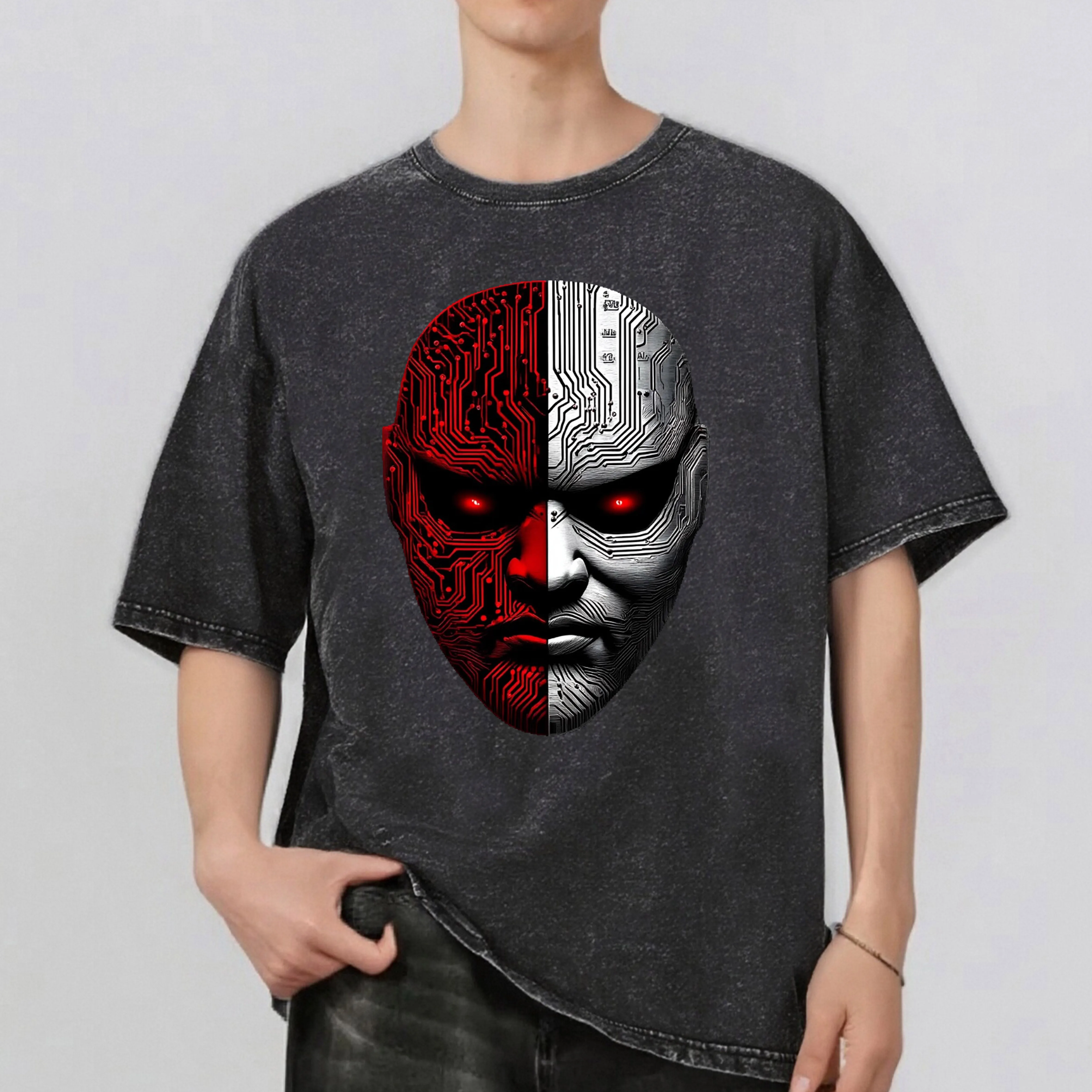 قناع نمط Rint الرجال الصيف ريترو ستايل غسلها المياه تي شيرت عادية قصيرة الأكمام الأساسية الرجال أعلى 230 جرام #1