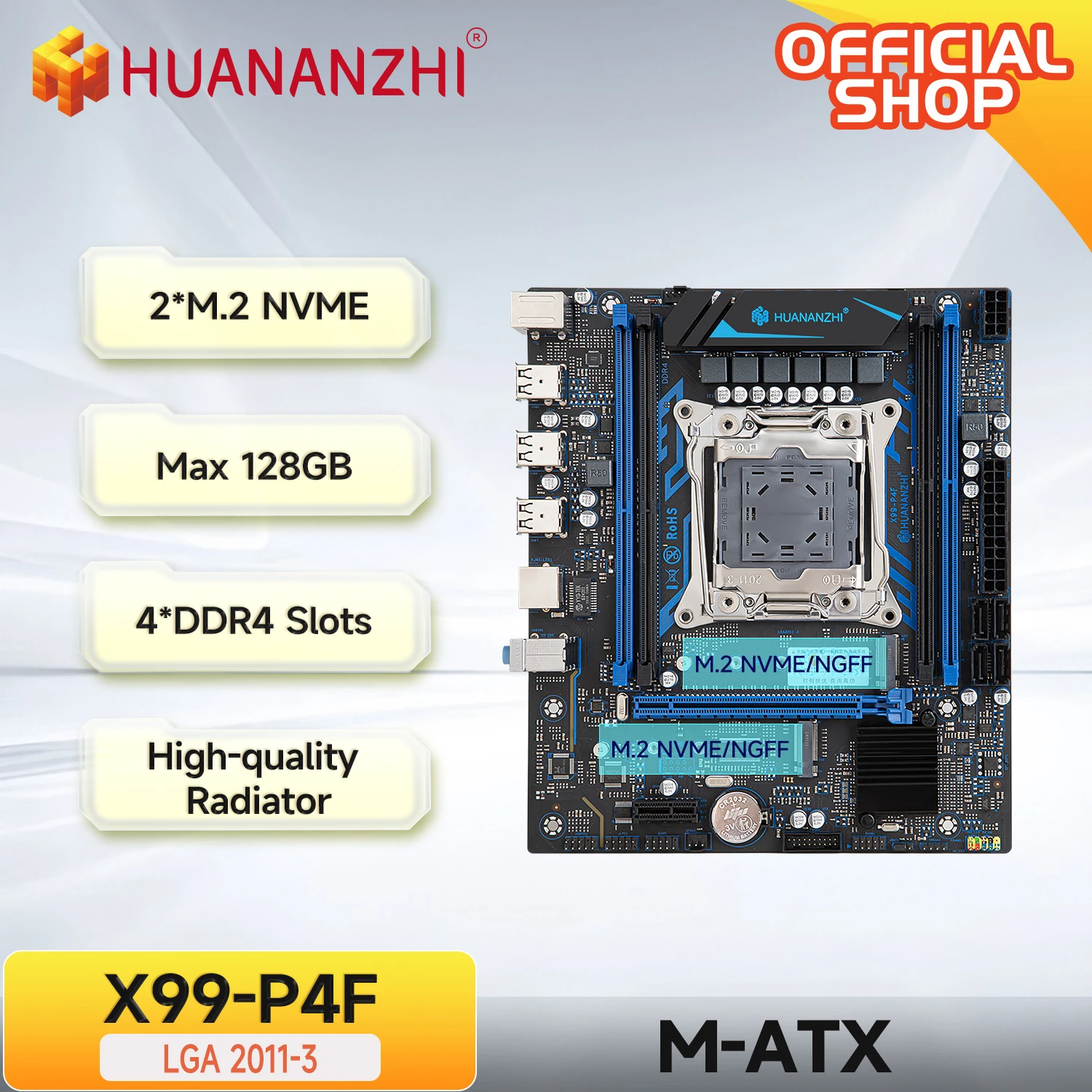 

HUANANZHI X99 P4F LGA 2011-3 XEON X99 Motherboard support Intel E5 V3 V4 All Series DDR4 RECC NON-ECC Memory NVME
