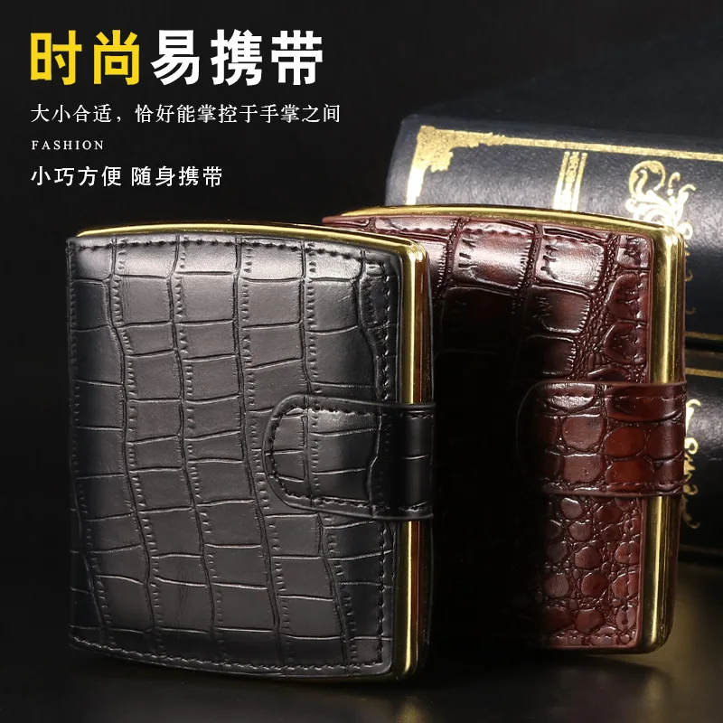 Classic Fashionable 10 Pack Men leather Personalized Cigarette case Creative gift metal clip Portable Cigarette Box Smoking Tool image 4