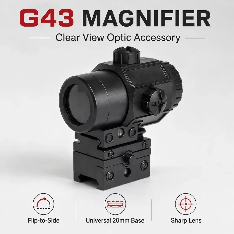 G33/G34 Rail‑Compatible Magnifying Optic Lens, Flip‑up Hobby Accessory with Stable Quick‑Detach Bracket